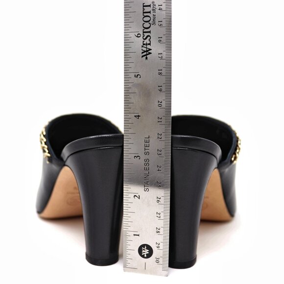 Chanel 38.5 2 Tone Leather Grosgrain Leather Mule Chain CC Detail Heel Boots - Picture 13 of 14